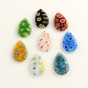 Handmade Millefiori Glass Pendants, teardrop, Mixed Color, 20x12x3mm, Hole: 1mm