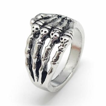 Alloy Finger Rings, Wide Band Rings, Chunky Rings, Hand Skull, Size 8, Antique Silver, 18mm