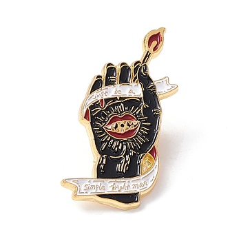 Just Be A Simple Bright Man Enamel Pin, Hand with Matchstick Alloy Brooch for Backpack Clothes, Light Gold, Black, 38x20x1.5mm