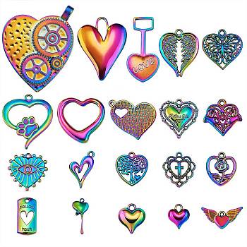DIY Heart Pendant Jewelry Making Finding Kit, Including 20Pcs 20 Style Rainbow Color Alloy & 304 Stainless Steel & 201 Stainless Steel Pendants, 13~47x8.5~39x1.5~4.3mm, Hole: 1.2~18x1.2~12.5mm, 1pc/style