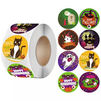 500Pcs Round Halloween Stickers, Self-Adhesive Stickers, for DIY Decorations, Mixed Color, 55mm, Hole: 28mm