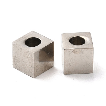 201 Stainless Steel European Beads, Large Hole Beads, Cube, Stainless Steel Color, 8x8x8mm, Hole: 4mm