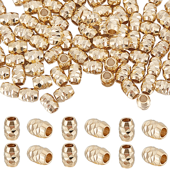 100Pcs Brass Beads, Long-Lasting Plated, Barrel, Real 24K Gold Plated, 4x3mm, Hole: 1.2mm