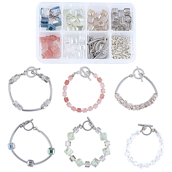 SUNNYCLUE DIY Bracelets Making Kits, include Glass Beads, Brass Tube Beads & Crimp Beads, Brass Rhinestone Spacer Beads, Alloy Toggle Clasps, Steel Wire, Iron Spacer Beads, Platinum & Silver