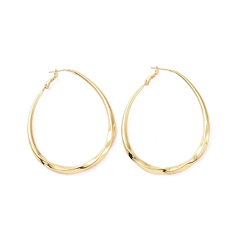 Brass Twist Teardrop Big Hoop Earrings for Women, Cadmium Free & Nickel Free & Lead Free, Real 18K Gold Plated, 64x51.5x4.5mm, Pin: 0.8mm