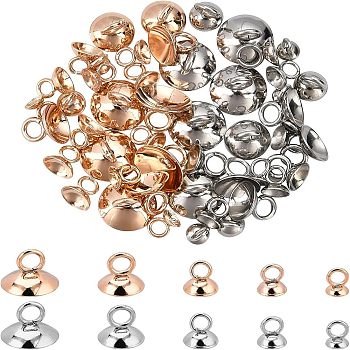 60Pcs 10 Style 201 Stainless Steel Bead Cap Pendant Bails, for Globe Glass Bubble Cover Pendants, Rose Gold & Stainless Steel Color, 5~7x4~10mm, Hole: 2.5~3mm, 6Pcs/style