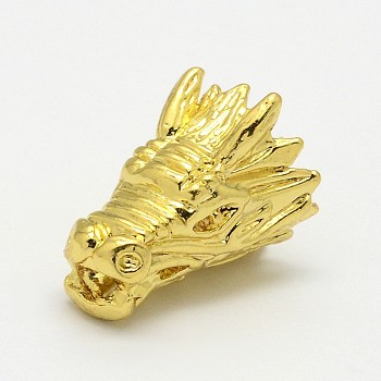 Dragon Head Alloy Beads, Golden, 15x12.5x12mm, Hole: 2mm