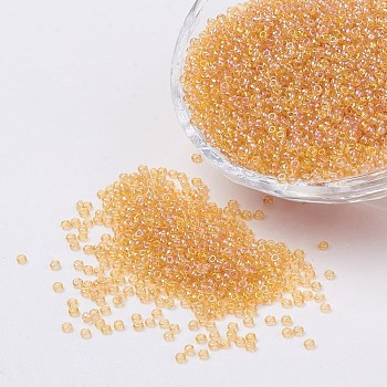 12/0 Grade A Round Glass Seed Beads, Transparent Colours Rainbow, Light Goldenrod Yellow, 12/0, 2x1.5mm, Hole: 0.9mm, about 30000pcs/bag