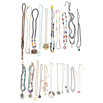 Natural & Synthetic Gemstone and Wood and Glass Necklaces Kits, Mixed Style, Mixed Color, 14.17 ~36.22 inch(36~92cm), 5pcs/set