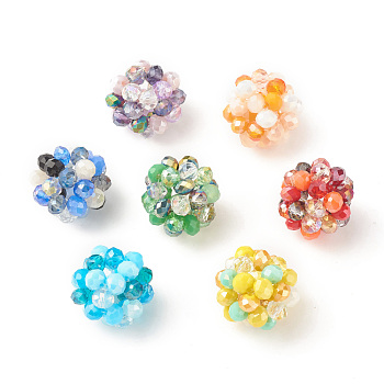 7Pcs 7 Colors Electroplated Glass Woven Beads, Cluster Beads, Mixed Color, 23x21x21mm, Hole: 6mm, 1pc/color