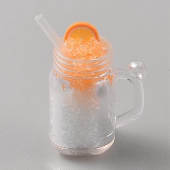 Plastic Pendants, Smoothie Milk Tea Charm, Orange, 39~45x28~32x20mm, Hole: 3mm