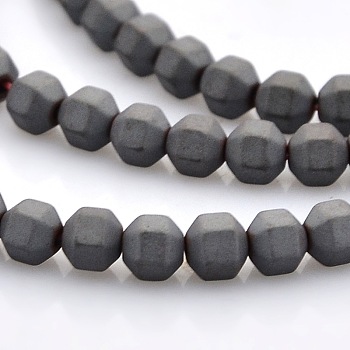 Frosted Electroplate Non-magnetic Synthetic Hematite Faceted Round Beads Strands, Black Plated, 4x4mm, Hole: 1mm, about 100pcs/strand, 15.7 inch