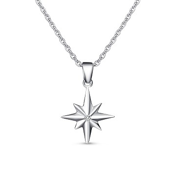 TINYSAND Starburst 925 Sterling Silver Cubic Zirconia Pendant Necklaces, Silver, 17.3 inch