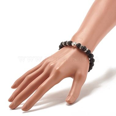 Round Natural Lava Rock with Alloy Beads Stretch Bracelet(BJEW-JB07459)-3
