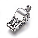 304 Stainless Steel Pendants, Whistle, Antique Silver, 41x19x17mm, Hole: 7x6mm(STAS-G195-14AS)