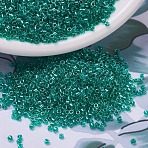 MIYUKI Delica Beads, Cylinder, Japanese Seed Beads, 11/0, (DB0918) Sparkling Dark Aqua Green Lined Crystal, 1.3x1.6mm, Hole: 0.8mm, about 20000pcs/bag, 100g/bag(SEED-J020-DB0918)