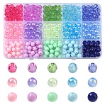 345Pcs 15 Styles Opaque & Transparent Acrylic Beads, Round, Faceted, Mixed Color, 8x7~8mm, Hole: 1.5~2mm, 25pcs/style(MACR-YW0003-95)