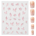 Butterfly Pattern PET Nail Art Stickers, Self Adhesive, for Nail Tips Decals Decorations, Pink, 10.3x8x0.03cm, Pattern: 12~20x6~14mm(MRMJ-WH20017-011C)