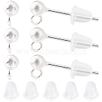 925 Sterling Silver Stud Earring Findings, Earring Posts with 925 Stamp, Plastic Ear Nuts and Double Sided Suede Fabric Silver Polishing Cloth, Silver, 14mm, head: 6x3mm, Hole: 1mm, Pin: 0.7mm(STER-BBC0009-91B)