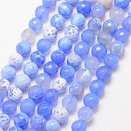 Natural Fire Crackle Agate Bead Strands, Round, Grade A, Faceted, Dyed & Heated, Cornflower Blue, 6mm, Hole: 1mm, about 61pcs/strand, 15 inch(G-K166-07F-6mm-13)