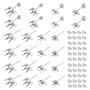 80Pcs 4 Style 304 Stainless Steel Flat Round Stud Earring Settings, Prong Earring Settings for Rhinestone, with Horizontal Loops & 80Pcs Ear Nuts, Stainless Steel Color, 8~10x5~8.5mm, Hole: 1.8mm, Pin: 0.8mm, Fit for 5~9mm Rhinestone, 20Pcs/style(STAS-UN0050-44)
