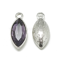 Alloy Glass Pendants, Faceted, Horse Eye, Platinum, Purple, 20x9x5mm, Hole: 1.5mm(PALLOY-T041-7x15mm-16)
