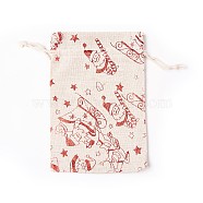 Cotton and Linen Packing Pouches, Drawstring Bags, for Candy Wrapper Gift Christmas Party Supplies, Rectangle, Christmas Themed Pattern, 18x13x0.5cm(ABAG-CJC0001-01E)