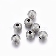304 Stainless Steel Textured Beads, Round, Stainless Steel Color, 10x9.5mm, Hole: 2mm(STAS-F174-32P-C)