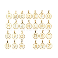 Vacuum Plating 304 Stainless Steel with White Shell Pendants, Golden, Flat Round with Letter Charm, Letter A~Z, 18x16x1.5mm, Hole: 3x6mm(STAS-G268-01-G)