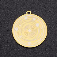 201 Stainless Steel Pendants, Laser Cut, Flat Round with Planet, Golden, 19.5x18x1mm, Hole: 1.4mm(STAS-S105-LA255)