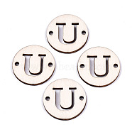 Unfinished Natural Poplar Wood Links Connectors, Laser Cut, Flat Round with Word, Letter.U, 29.5x2.5mm, Hole: 2.5mm(WOOD-S045-140B-01U)