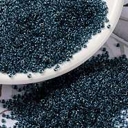 MIYUKI Round Rocailles Beads, Japanese Seed Beads, (RR347) Dark Blue Lined Aqua AB, 15/0, 1.5mm, Hole: 0.7mm, about 5555pcs/bottle, 10g/bottle(SEED-JP0010-RR0347)