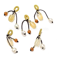 Natural Agate Pendants, Barrel Charms with Pearl and Brass Beads, Real 14K Gold Plated, 39mm(G-R491-07G)