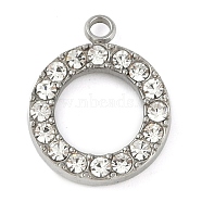 304 Stainless Steel Rhinestone Pendants, Ring, Stainless Steel Color, 16x13x3mm, Hole: 2mm(STAS-S131-04P-01)