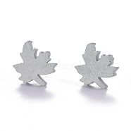 Autumn Theme Unisex 304 Stainless Steel Stud Earrings, Maple Leaf, Stainless Steel Color, 8.5x7.5mm, Pin: 1mm(EJEW-E254-10P)