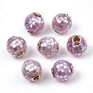 Natural White Shell Beads, with Brass Findings, Round, Dyed, Plum, 10.5~11x10mm, Hole: 2mm(SSHEL-N034-131E)