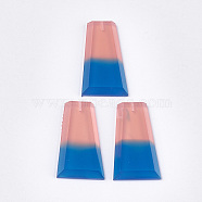 Resin Beads, Two Tone, Half Drilled, Faceted, Trapezoid, Blue, 37~37.5x21x5mm, Half Hole: 1.2mm(CRES-T014-17C)