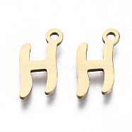 201 Stainless Steel Charms, Laser Cut, Alphabet, Golden, Letter.H, 13x6.5x1mm, Hole: 1.4mm(STAS-T044-217G-H)