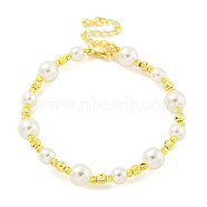 Rack Plating Grooved Round Brass Beaded Bracelets, Round ABS Imitation Pearl Bracelets for Women, Cadmium Free & Lead Free, Long-Lasting Plated, Real 18K Gold Plated, 7-1/8 inch(18.2cm)(BJEW-P322-20G)