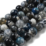 Faceted Natural Fire Crackle Agate Beads Strands, Round, Dyed & Heated, Black, 11.5mm, Hole: 1.6mm, about 31pcs/strand, 14.76''(37.5cm)(G-F447-12mm-N09)