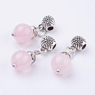 Natural Agate Pendants, with Alloy Findings, Round, Antique Silver, Dyed, Pink, 24x8mm, Hole: 2.5mm(G-K192-A10)