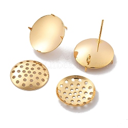 Brass Studs Earring Findings, Sieve Ring Settings, Flat Round, Real 18K Gold Plated, 16.5mm, Hole: 2mm, Pin: 0.5mm(KK-K382-16C-G)