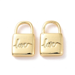 Rack Plating Brass Charms, Long-Lasting Plated, Cadmium Free & Lead Free, Lock, Real 18K Gold Plated, 12x7x2.5mm, Hole: 3.5x4mm(ZIRC-C042-14G)