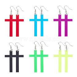 6 Pairs 6 Colors Acrylic Cross Dangle Earrings with Platinum Iron Pins for Woman, Mixed Color, 72x27.5mm, 1 Pair/color(EJEW-FI0003-25)