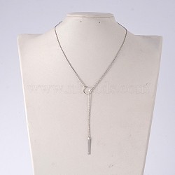 Brass Lariat Necklaces, with 304 Stainless Steel Link and Zinc Alloy Lobster Claw Clasps, Platinum, 18.1 inch(NJEW-JN01049-01)
