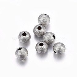 Tarnish Resistant 304 Stainless Steel Textured Beads, Round, Stainless Steel Color, 10x9.5mm, Hole: 2mm(STAS-F174-32P-C)