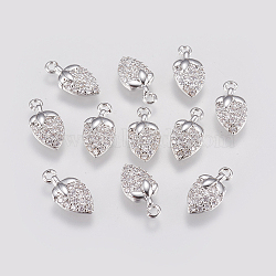 Brass Micro Pave Cubic Zirconia Charms, Strawberry, Real Platinum Plated, 12x6x2mm, Hole: 1mm(KK-A144-044P)