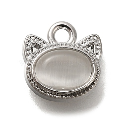 Cat Eye Charms, with Alloy Findings, Cat Shape, Platinum, 10x10x5mm, Hole: 1.6mm(FIND-M041-10P)