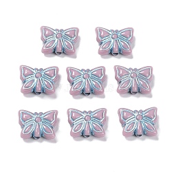 Opaque Acrylic Beads, Metal Enlaced, Butterfly, Flamingo, 11x14.5x5mm, Hole: 1.8mm, about 740pcs/500g(OACR-G016-08F)