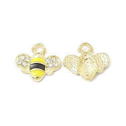 Golden Plated Alloy Enamel Charms, with Rhinestone, Bee Charm, Black, 12.5x14.5x2.5mm, Hole: 1.8mm(ENAM-G212-18G-06)